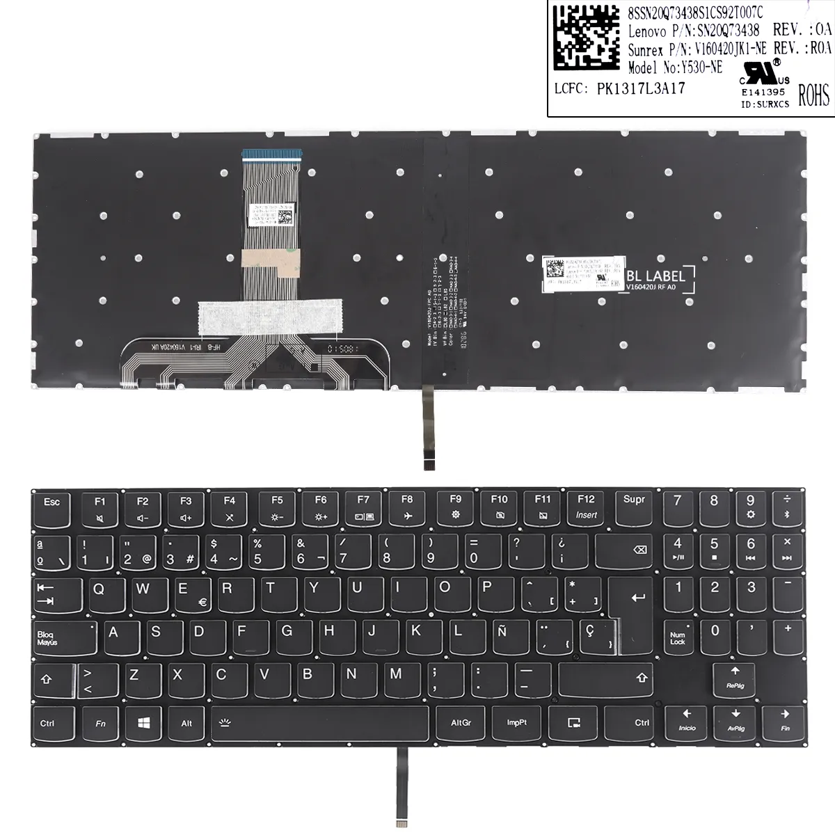 Picture of Lenovo Legion Y520 Y520-15IKB R720 R720-15IKB BLACK(White Backlit,White Printing Transparent Side WIN8)